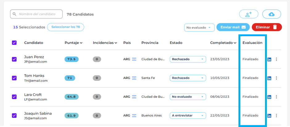 nuevos estados de evaluación en Alkymetrics
